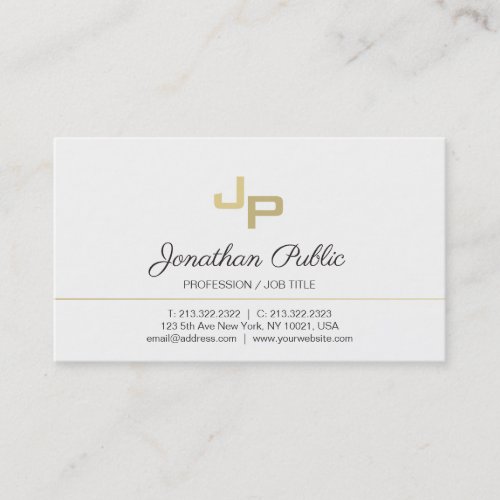 Elegant Monogram White Gold Minimalistic Plain Business Card