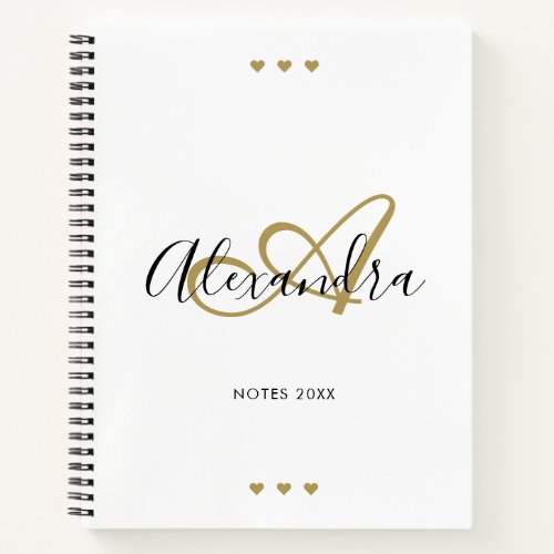 Elegant Monogram White Gold Script Initial Name Notebook