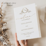 Elegant Monogram White Gold Wedding Folded Program<br><div class="desc">Welcome your guests with this elegant white and gold monogrammed wedding program with hand drawn monogram modern hand written calligraphy details. Ability to customize all areas to suit your needs. NOTE: this program arrives flat and require folding down the middle to assemble. The default value paper is recommended. For a...</div>