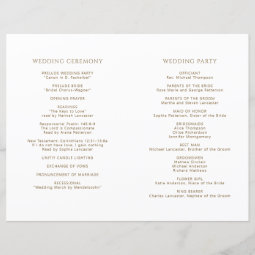 Elegant Monogram White Gold Wedding Folded Program | Zazzle