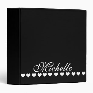Elegant Monogram White Hearts Black 3 Ring Binder