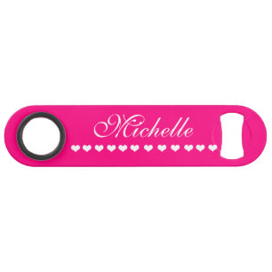 Elegant Monogram White Hearts Bright Pink Bar Key