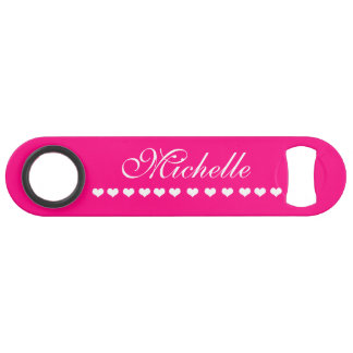 Elegant Monogram White Hearts Bright Pink Bar Key
