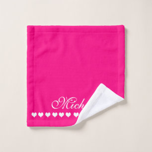 Elegant Monogram White Hearts Bright Pink Wash Cloth