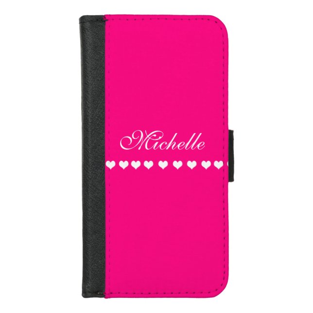Elegant Monogram White Hearts Pink iPhone Wallet Case (Front)