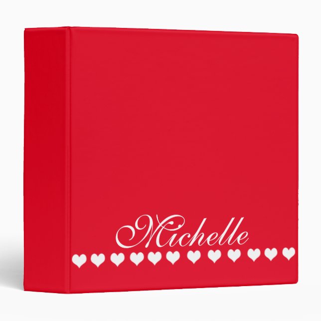 Elegant Monogram White Hearts Red 3 Ring Binder (Front/Spine)