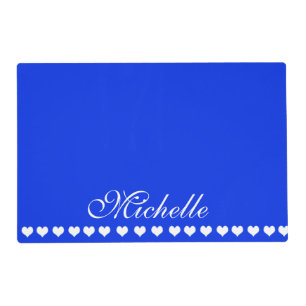 Elegant Monogram White Hearts Royal Blue Placemat