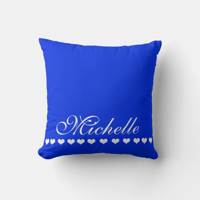 Elegant Monogram White Hearts Royal Blue Throw Pillow (Front)
