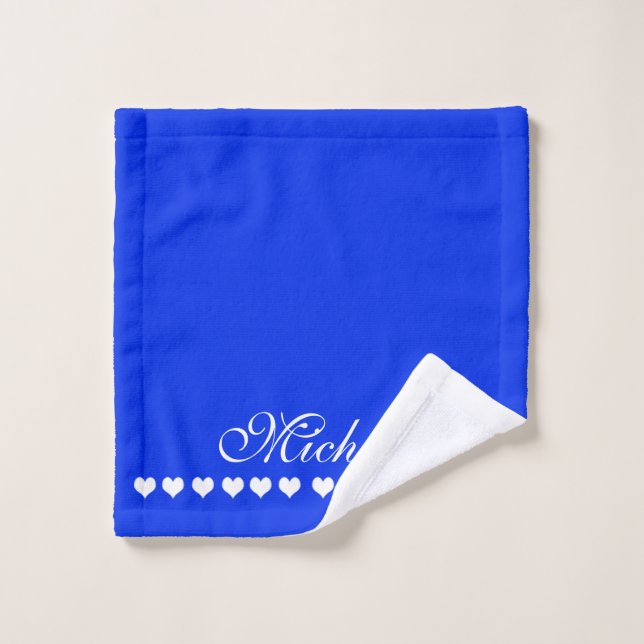 Elegant Monogram White Hearts Royal Blue Wash Cloth (Wash Cloth)