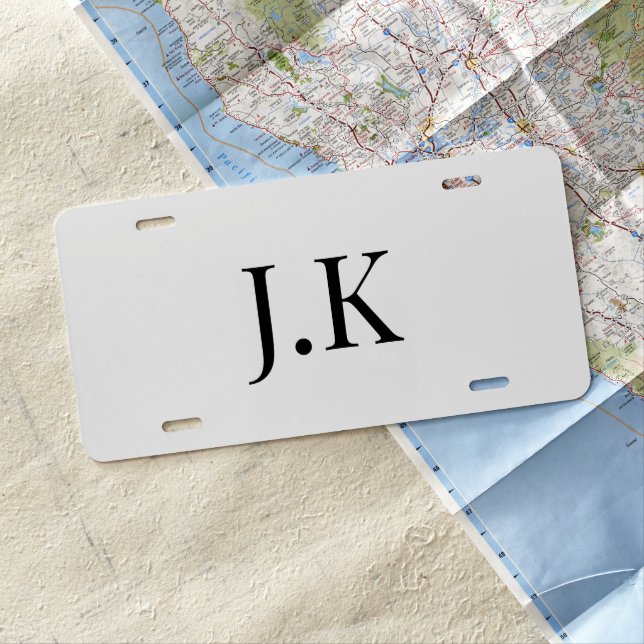 Elegant Monogram White License Plate (In Situ)