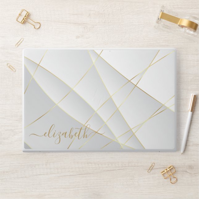 Elegant monogram white luxury foil Laptop skin (Desk)