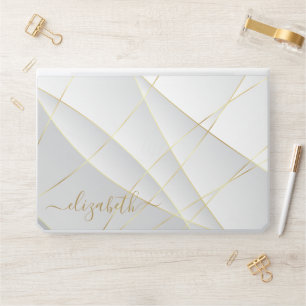 Elegant monogram white luxury foil Laptop skin