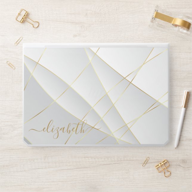 Elegant monogram white luxury foil Laptop skin (Desk)