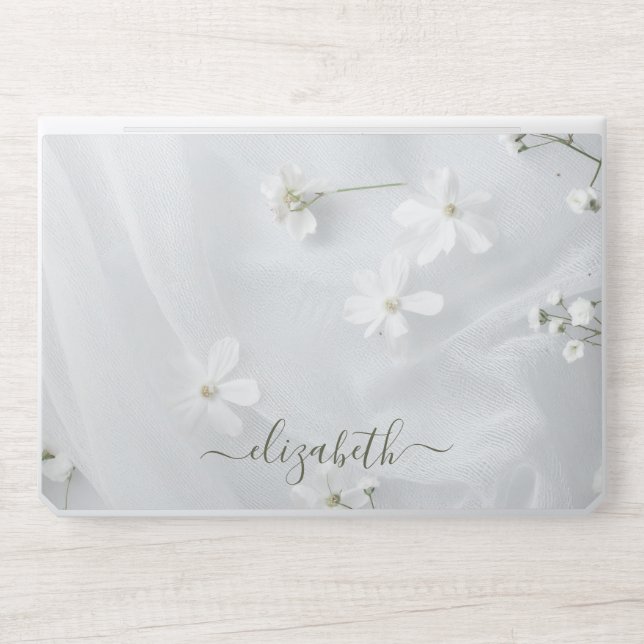 Elegant monogram white luxury foil Laptop skin (Front)