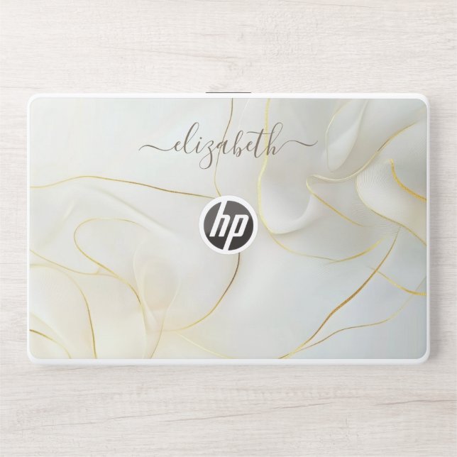 Elegant monogram white luxury foil Laptop skin (Front)