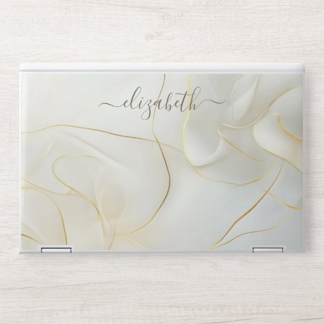 Elegant monogram white luxury foil Laptop skin (Front)