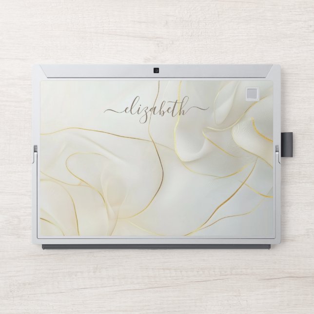 Elegant monogram white luxury foil Laptop skin (Front)