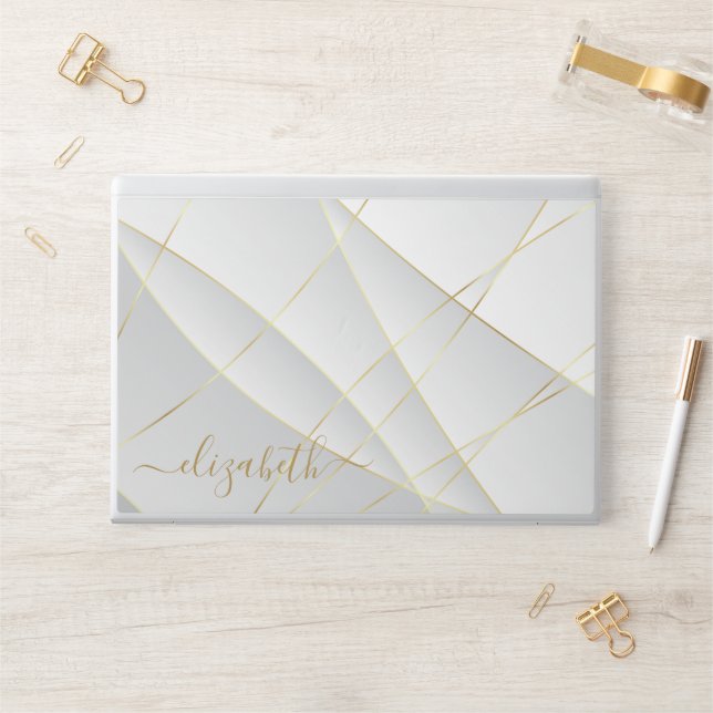 Elegant monogram white luxury foil Laptop skin (Desk)