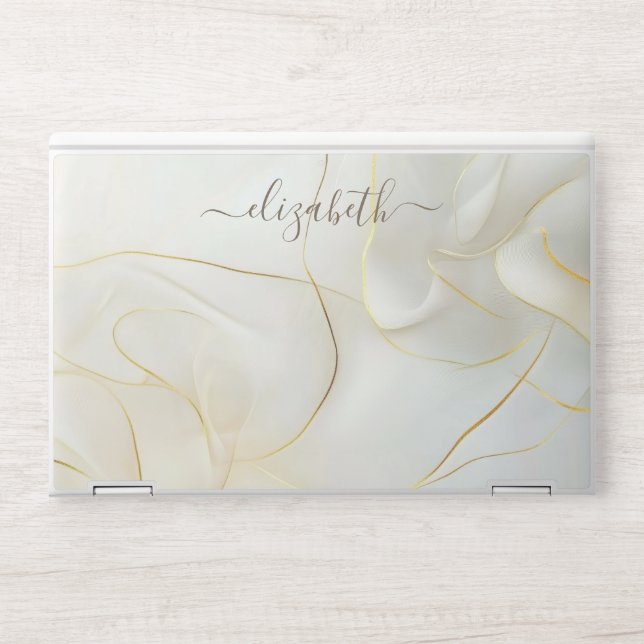 Elegant monogram white luxury foil Laptop skin (Front)