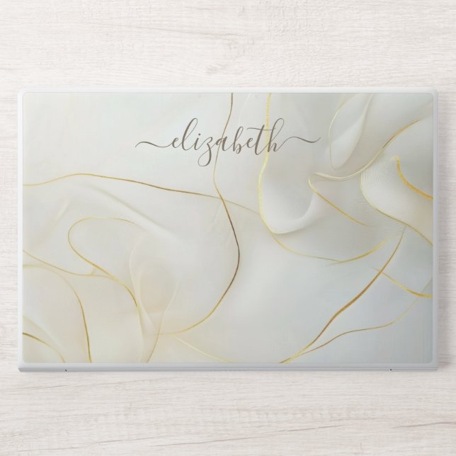 Elegant monogram white luxury foil Laptop skin (Front)