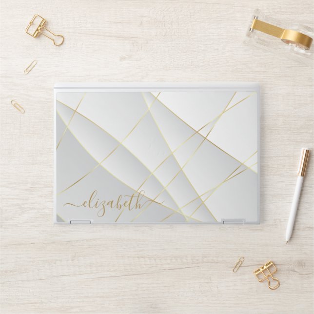 Elegant monogram white luxury foil Laptop skin (Desk)