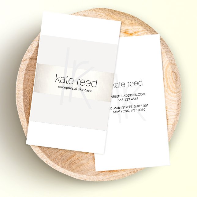 Elegant Monogram White Modern FAUX Silver Striped Business Card (Creator Uploaded)