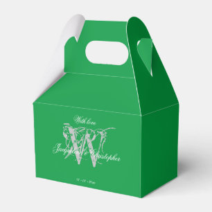 Elegant Monogram White Names Emerald Green Wedding Favor Boxes