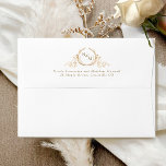 Elegant Monogram, White (or Other) Wedding Envelope<br><div class="desc">Elegant white ( or other color, see instructions below) wedding envelope with delicate hand drawn monogram in golden hues on back to flap with couple's initials, their names and return address details. White color inside and out which can be changed to any other color you like by selecting "customize further"....</div>