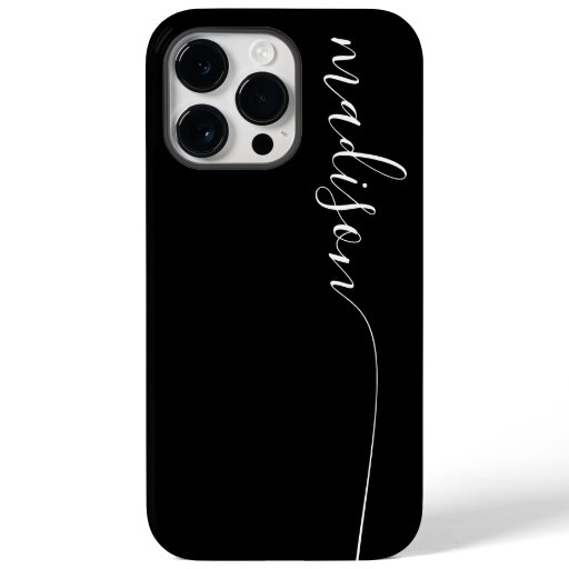 Elegant Monogram White Script Black  Case-Mate iPhone 14 Pro Max Case