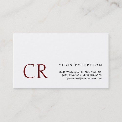 Elegant Monogram White Standard Size Business Card