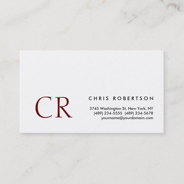 Elegant Monogram White Standard Size Business Card (Front)