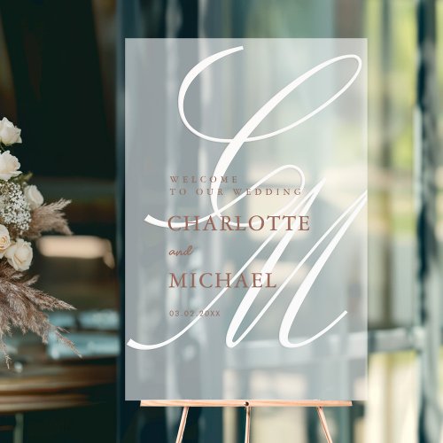 Elegant Monogram White Transparent Wedding Acrylic Sign