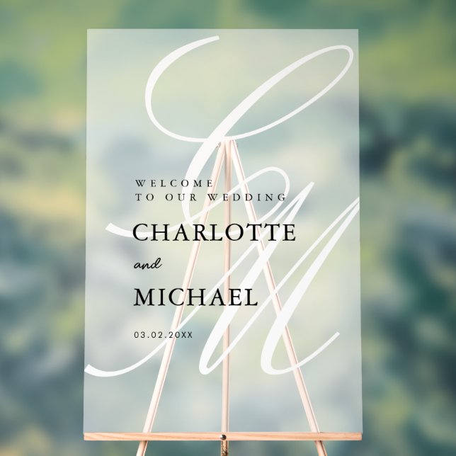 Elegant, Monogram, White, Transparent, Wedding Acrylic Sign (Neutral)