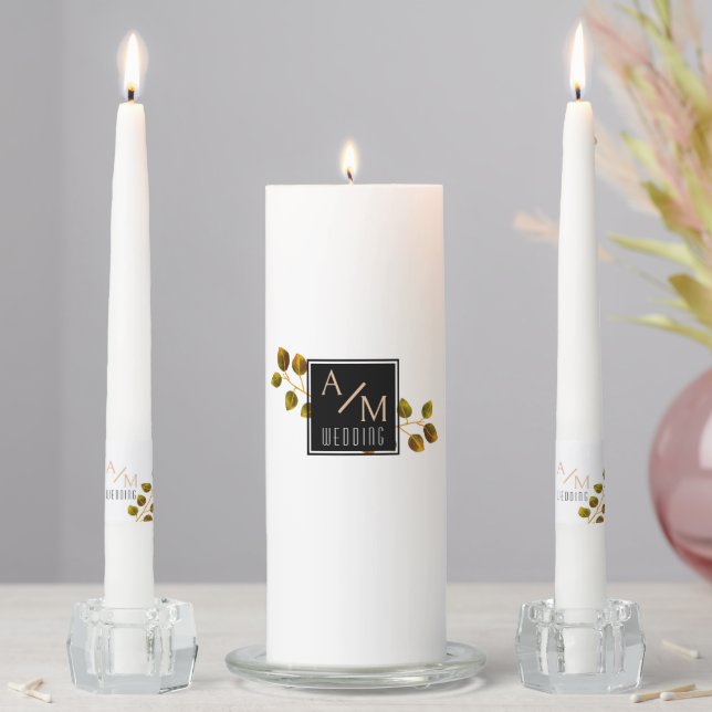 Elegant Monogram White Unity Candle Set (In Situ)