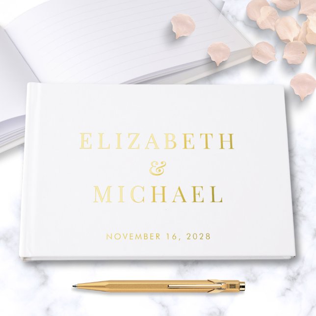 Elegant Monogram White Wedding Foil Guest Book (Creator Uploaded)