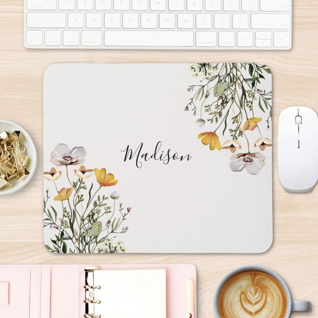Elegant Monogram Wildflower Bouquet Floral Mouse Pad (In situ office desk)