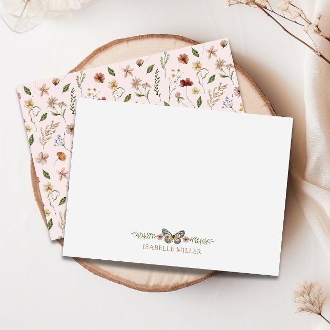 Elegant Monogram Wildflower Watercolor  Floral Note Card (Creator Uploaded)