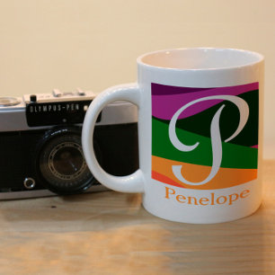  Elegant Monogram with Geometric Design Two-Tone Coffee Mug