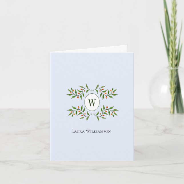 Elegant Monogram with Greenery  Letterpress Thank You Card (Front)