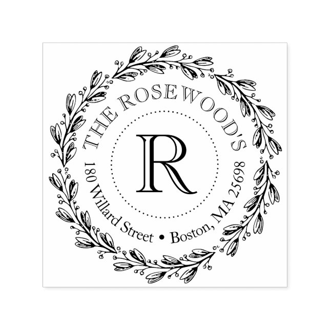 Elegant Monogram with Name and Address Self-inking Stamp (Design)