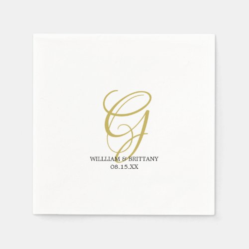 Elegant Monogram with Names Wedding Paper Napkin
