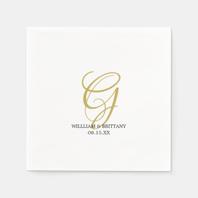 Elegant Monogram with Names Wedding Paper Napkin (Front)