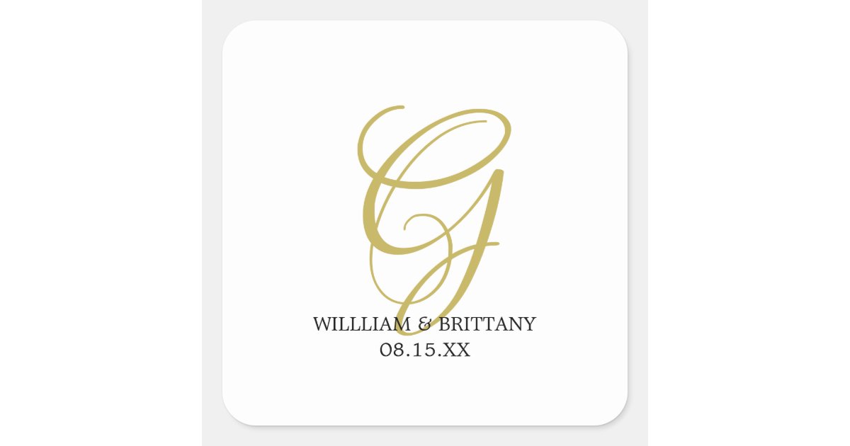 Square Name Monogram Elegant Monogram with Names Wedding Square Sticker | Zazzle