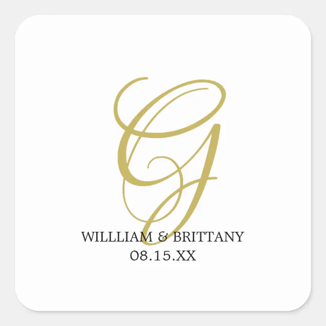 Square Name Monogram Elegant Monogram with Names Wedding Square Sticker | Zazzle