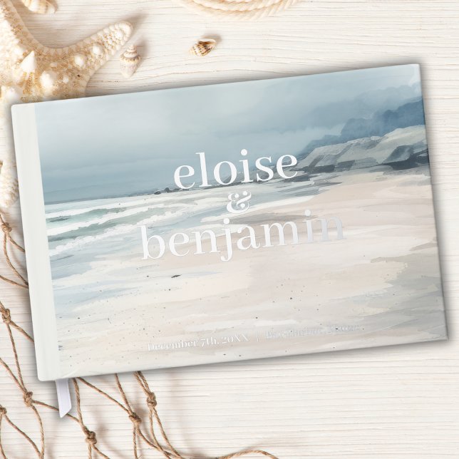 Elegant Monogram with Vows Coastal Wedding Foil Guest Book (Creator Uploaded)