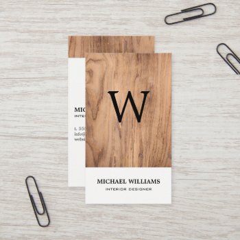 Elegant Monogram Wood Professional Business Card by CrispinStore at Zazzle