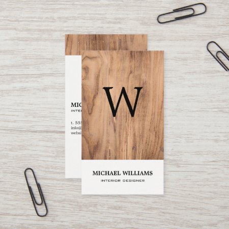 Elegant Monogram Wood Professional Business Card
