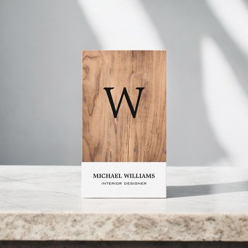 Elegant Monogram Wood Professional Business Card