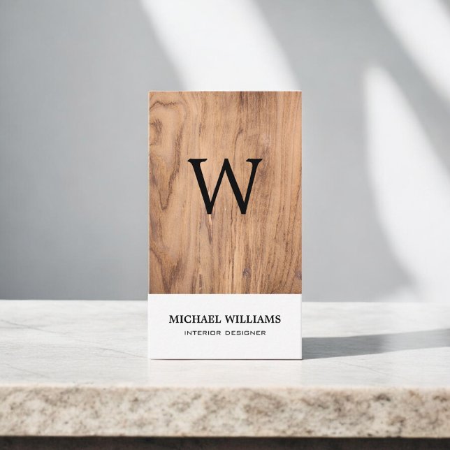 Elegant Monogram Wood Professional Business Card (Creator Uploaded)