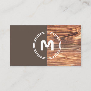 Elegant monogram wood two tone brown carpenter bus business card